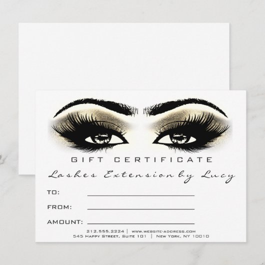 Lash Extension Makeup Certificate Gift Gold White (Voorkant / Achterkant)