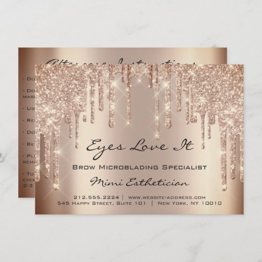 Lash Extension Natercare Instruction Skinn Glitter Kaart (Voorkant / Achterkant)