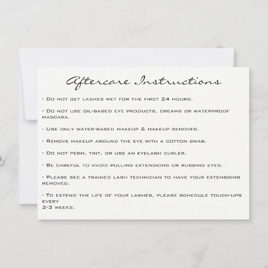 Lash Extension Natercare Instruction Spark Glitter Kaart (Achterkant)