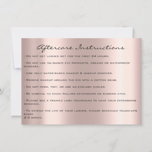 Lash Extension Natercare Instruction Spark Kiss Kaart (Achterkant)