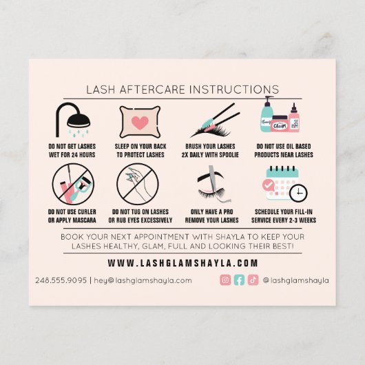 Lash Extension Natercare Instructions Flyer Kaart (Achterkant)