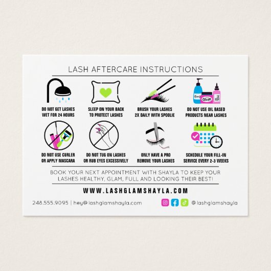 Lash Extension Natercare Neon Glow Instructions Visitekaartje (Voorkant)