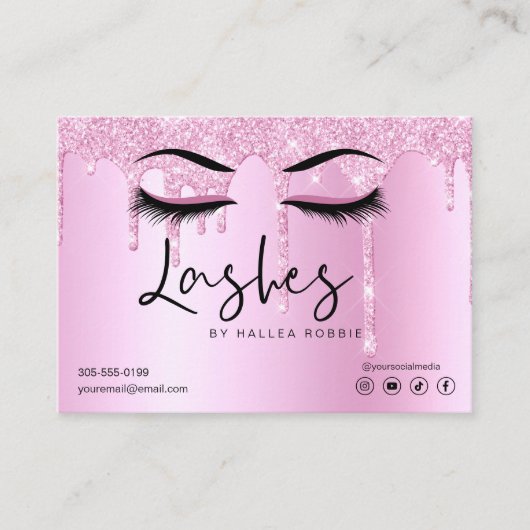 Lash Extension Natercare roze druppelaar Glitter Visitekaartje (Voorkant)