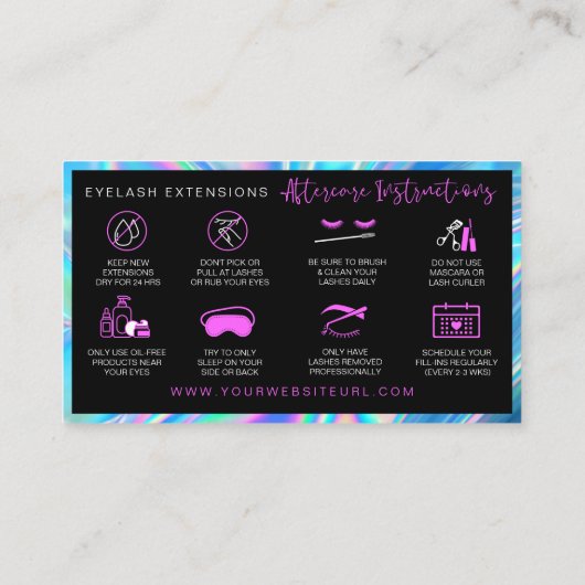 Lash Extensions after tercare Holographic Glitter  Visitekaartje (Achterkant)