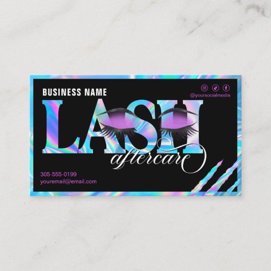 Lash Extensions after tercare Holographic Glitter Visitekaartje (Voorkant)