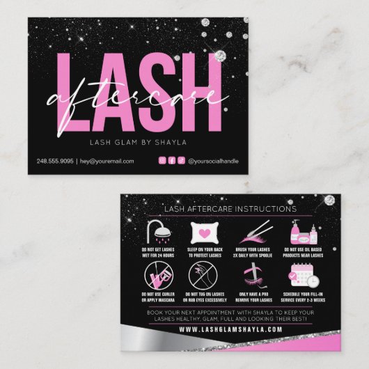 Lash Extensions Aftercare Glam Pink Diamonds Busin Visitekaartje (Voorkant / Achterkant)