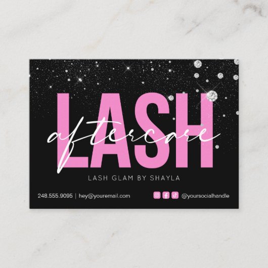 Lash Extensions Aftercare Glam Pink Diamonds Visitekaartje (Voorkant)