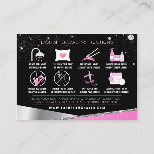 Lash Extensions Aftercare Glam Pink Diamonds Visitekaartje (Achterkant)