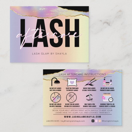 Lash Extensions Aftercare Holographic Rainbow Visitekaartje (Voorkant / Achterkant)
