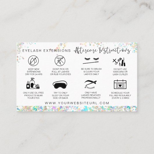 Lash Extensions Aftercare Instructies Holographic Visitekaartje (Achterkant)