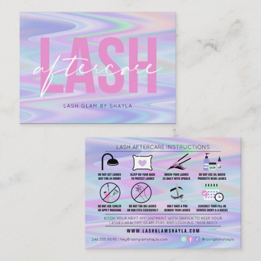 Lash Extensions Aftercare Instructies Holographic Visitekaartje (Voorkant / Achterkant)