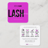 Lash Extensions Aftercare Instructies Hot Pink Sq Vierkante Visitekaartje (Voorkant / Achterkant)