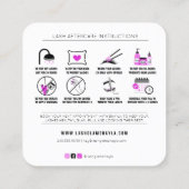 Lash Extensions Aftercare Instructies Hot Pink Sq Vierkante Visitekaartje (Achterkant)