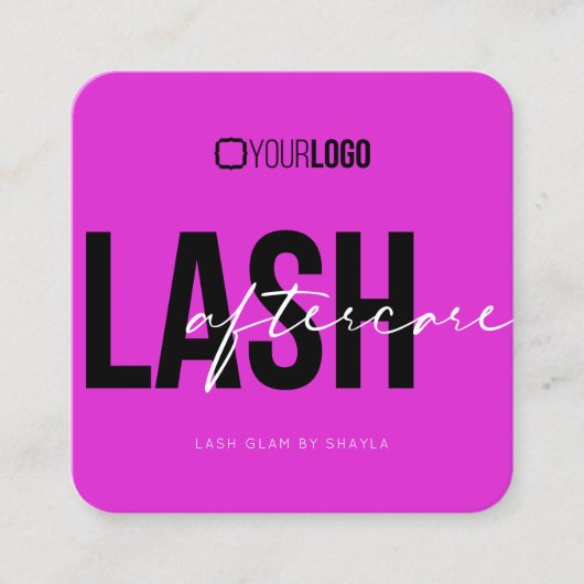 Lash Extensions Aftercare Instructies Hot Pink Vierkante Visitekaartje (Voorkant)