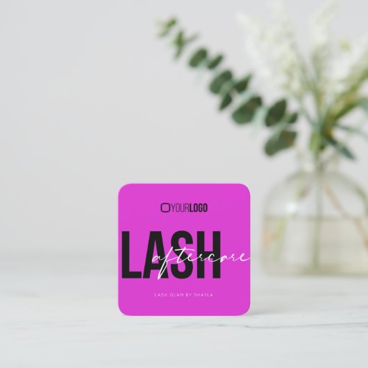Lash Extensions Aftercare Instructies Hot Pink Vierkante Visitekaartje (Staand voorkant)