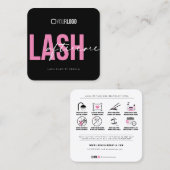Lash Extensions Aftercare Instructies Roze Zwart Vierkante Visitekaartje (Voorkant / Achterkant)
