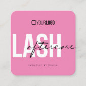 Lash Extensions Aftercare Instructies Roze Zwart Vierkante Visitekaartje (Voorkant)