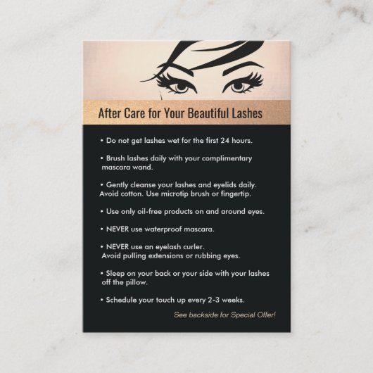 Lash Extensions Aftercare Instructies & Verwijzing (Voorkant)