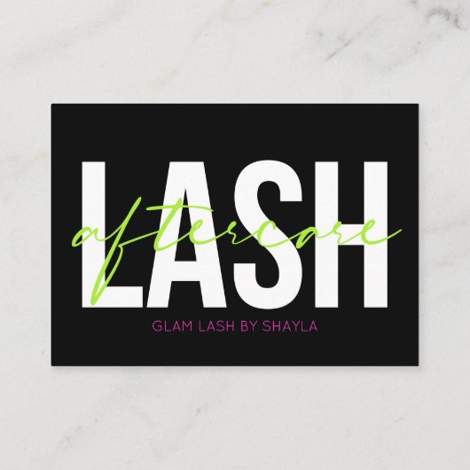Lash Extensions Aftercare Instructies - Vet Neon Visitekaartje (Achterkant)