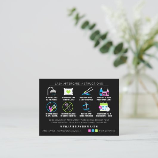 Lash Extensions Aftercare Instructies - Vet Neon Visitekaartje (Staand voorkant)