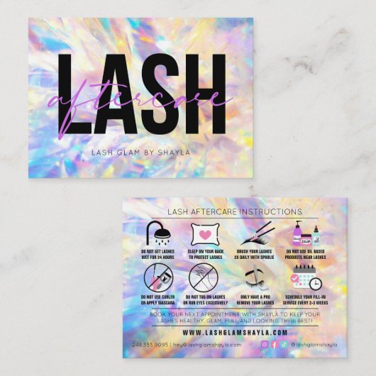 Lash Extensions Aftercare Instructions Aanwijzing Visitekaartje (Voorkant / Achterkant)