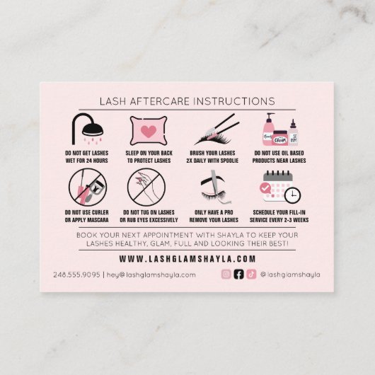 Lash Extensions Aftercare Instructions Aanwijzing Visitekaartje (Achterkant)
