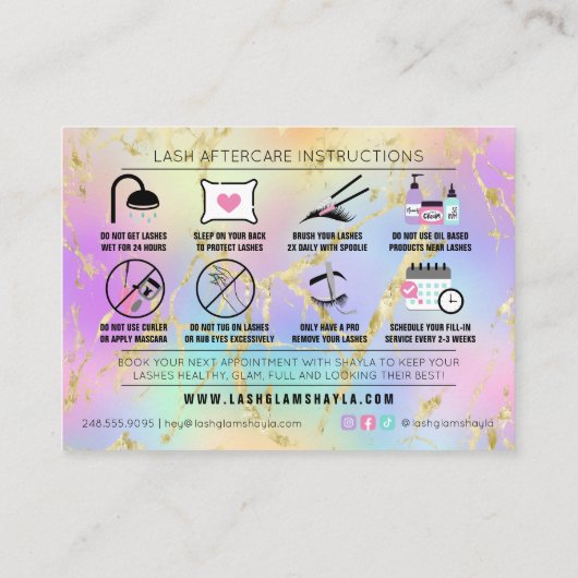 Lash Extensions Aftercare Instructions Aanwijzing Visitekaartje (Achterkant)