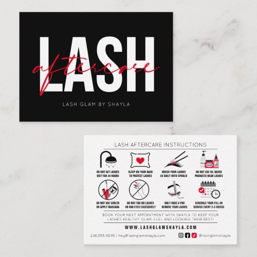 Lash Extensions Aftercare Instructions Aanwijzing Visitekaartje (Voorkant / Achterkant)
