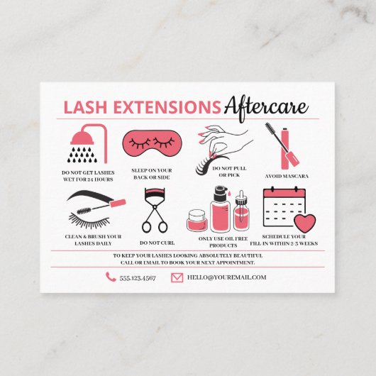 Lash Extensions Aftercare Instructions Business Ca Visitekaartje (Achterkant)