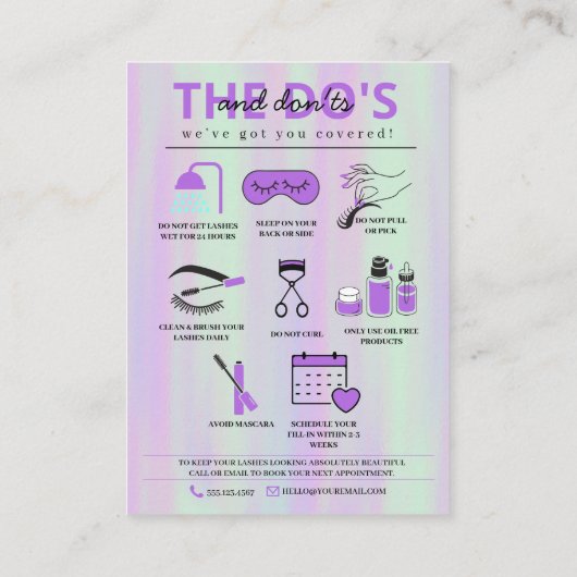 Lash Extensions Aftercare Instructions Business Ca Visitekaartje (Achterkant)