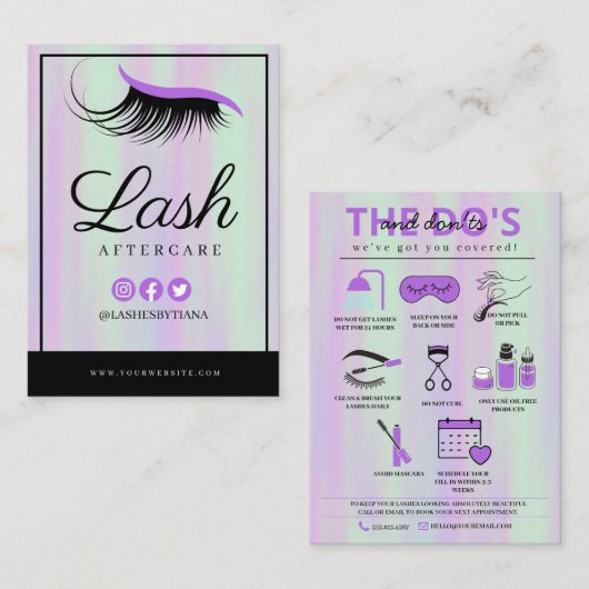 Lash Extensions Aftercare Instructions Business Ca Visitekaartje (Voorkant / Achterkant)