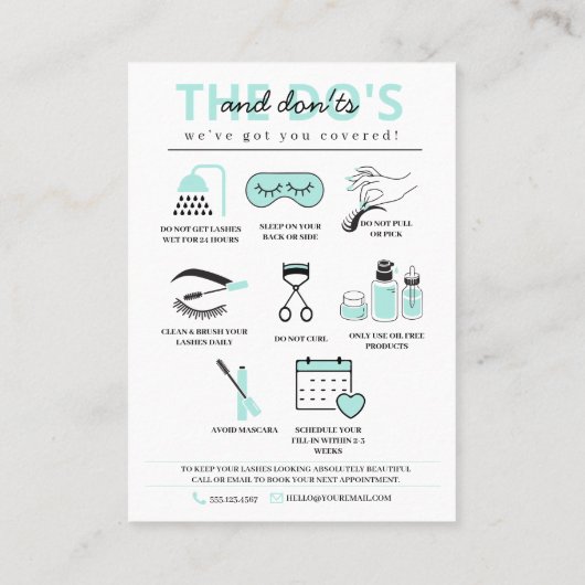 Lash Extensions Aftercare Instructions Business Ca Visitekaartje (Achterkant)