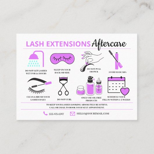 Lash Extensions Aftercare Instructions Business Ca Visitekaartje (Achterkant)