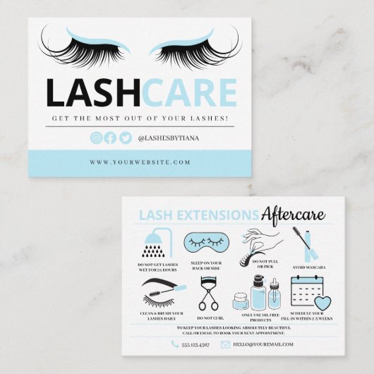 Lash Extensions Aftercare Instructions Business Ca Visitekaartje (Voorkant / Achterkant)