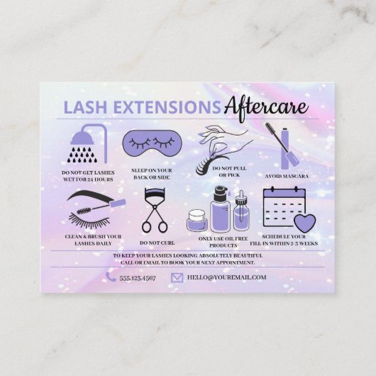 Lash Extensions Aftercare Instructions Business Ca Visitekaartje (Achterkant)