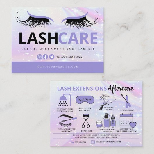 Lash Extensions Aftercare Instructions Business Ca Visitekaartje (Voorkant / Achterkant)