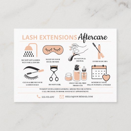 Lash Extensions Aftercare Instructions Business Ca Visitekaartje (Achterkant)