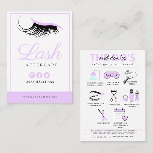 Lash Extensions Aftercare Instructions Business Ca Visitekaartje (Voorkant / Achterkant)