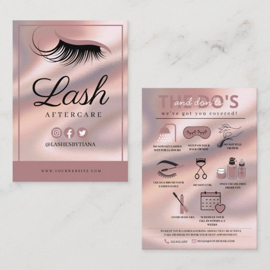 Lash Extensions Aftercare Instructions Business Ca Visitekaartje (Voorkant / Achterkant)