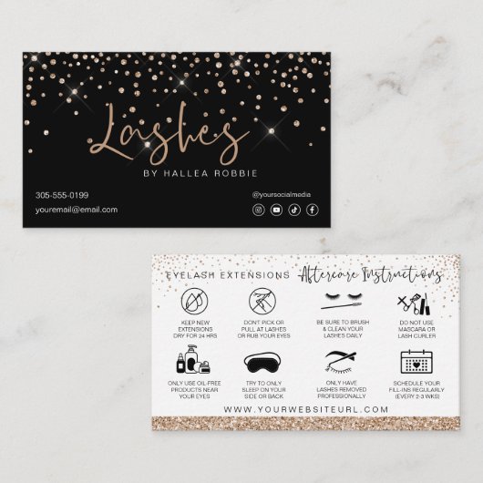 Lash Extensions Aftercare Instructions Gold Gem Visitekaartje (Voorkant / Achterkant)