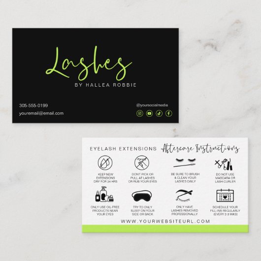 Lash Extensions Aftercare Instructions Modern Busi Visitekaartje (Voorkant / Achterkant)
