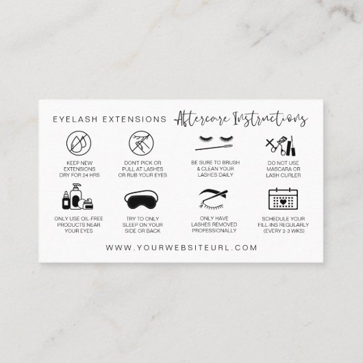 Lash Extensions Aftercare Instructions Modern Visitekaartje (Achterkant)