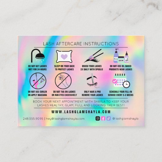Lash Extensions Aftercare Instructions Rainbow Bus Visitekaartje (Achterkant)