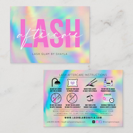 Lash Extensions Aftercare Instructions Rainbow Visitekaartje (Voorkant / Achterkant)