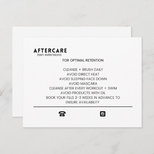 Lash Extensions Aftercare Kaart (Voorkant / Achterkant)