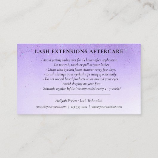 Lash Extensions Aftercare Paars Glam Glitter Eyes Visitekaartje (Achterkant)