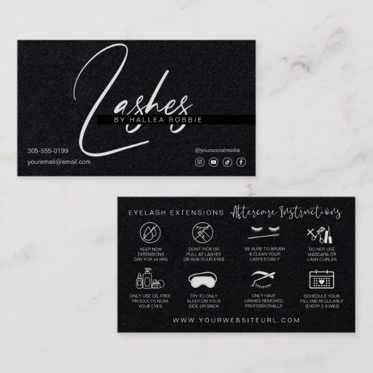 Lash Extensions Aftercare Premium zwart papier Visitekaartje (Voorkant / Achterkant)