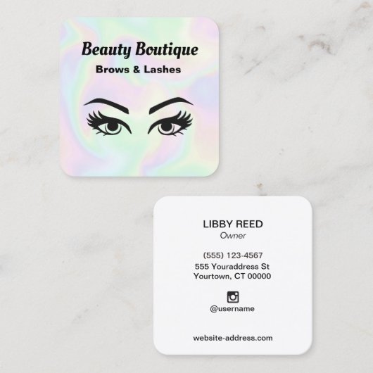 Lash Extensions & Brow Tinting Threading Vierkante Visitekaartje (Voorkant / Achterkant)