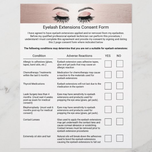 Lash Extensions Liability Waiver Release Form Flyer (Voorkant)