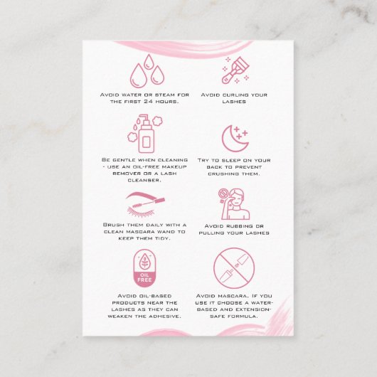 Lash extensions Make-up nazorg instructies pictogr Afsprakenkaartje (Achterkant)